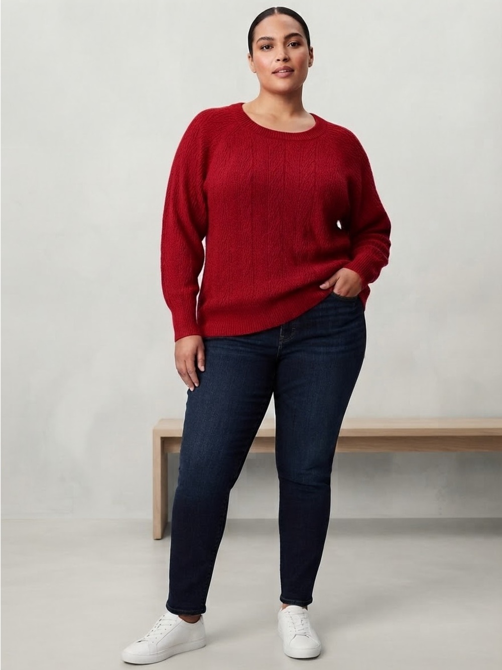 Old Navy Red Cable-Knit Crewneck Sweater